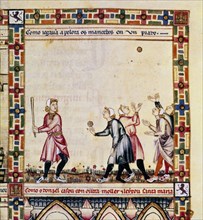 ALFONSO X EL SABIO 1221/84
MTI1-CANTIGA STA MARIA Nº42-F61V-B-MANCEBOS JUEGAN A LA PELOTA EN UN