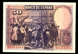 BILLETE DE CINCUENTA PESETAS DEL BANCO DE ESPAÑA - 1928 - REVERSO
