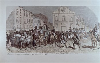 MANIFESTACION EN TORNO A ISABEL II EN LA PUERTA DEL SOL- 1845 - LITOGRAFIA
Madrid, musée