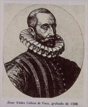 ALVAR NUÑEZ CABEZA DE VACA.GRABADO 1586-DESCUBRIDOR Y CONQUISTADOR