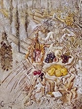 Dali, Dionysus Spitting the Complete Image of Cadaqués on the Tip of the Tongue of a Three-Storied Gaudinian Woman