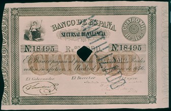 BILLETE DE 4000 REALES 1856-PROCEDE DE SUCURSAL DE VALENCIA
MADRID, BANCO DE