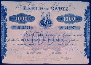 BILLETE DE 1000 REALES DEL BANCO DE CADIZ
MADRID, BANCO DE ESPAÑA-DOCUMENTOS
MADRID