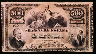 BILLETE DE 500 PESETAS 1876
MADRID, BANCO DE ESPAÑA-DOCUMENTOS
MADRID
