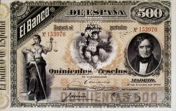 BILLETE DE 500 PESETAS 1884
MADRID, BANCO DE ESPAÑA-DOCUMENTOS
MADRID