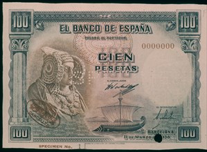BILLETE DE 100 PESETAS 1938
MADRID, BANCO DE ESPAÑA-DOCUMENTOS
MADRID