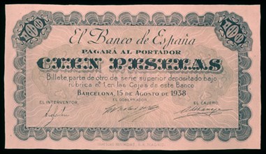 BILLETE DE 100 PESETAS 1938
MADRID, BANCO DE ESPAÑA-DOCUMENTOS
MADRID