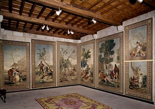 Room with tapestries on Goya's drawing