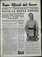 PERIODICO LA HOJA OFICIAL DEL LUNES 1936:"HACIA LA NUEVA ESPAÑA"ARANDA EN OVIEDO
MADRID,