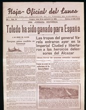 PERIODICO-HOJA OFICIAL DEL LUNES - TOMA DE TOLEDO POR FRANCO - 1936
MADRID, HEMEROTECA