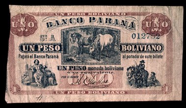 BILLETE DE 1 PESO BOLIVIANO 1867
MADRID, MUSEO DE AMERICA
MADRID