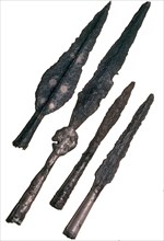 Iron and silver spear heads from the Viking period