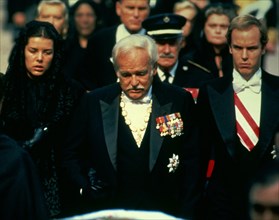 Rainier III, Caroline and Albert of Monaco at the funerals of Princess Grace of Monaco, 1982