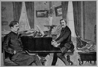 E-GACETA ILUSTRADA ALEMANA-SEP 1913-VERDI TOCANDO EL PIANO JUNTO AL LIBRETISTA ARRIGO BOITO