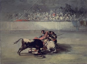 Goya, Picador tombant de cheval et piétiné par le taureau