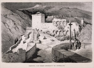 DORE GUSTAVE 1832-1883
GRABADO-TORRES BERMEJAS Y EL GENERALIFE-GRANADA