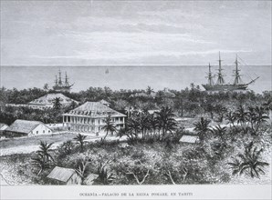 LAPLANTE C
GRABADO-OCEANIA-PALACIO DE LA REINA POMARE EN TAHITI
