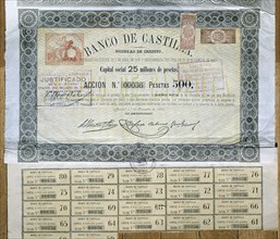 BANCO DE CASTILLA-ACCION DE 500 PTS-1/12/1880
MADRID, BOLSA DE COMERCIO
MADRID