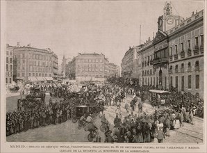 ILUST ESP/AMER-1896-ENSAYO DE SERVICIO POSTAL VELOCIPEDICO-GRABADO-PUERTA DEL SOL