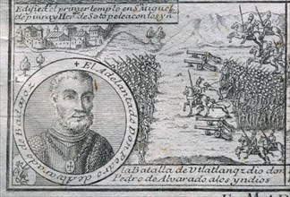 GRAB-PEDRO ALVARADO-CONQUISTADOR EN BATALLA"UTLATALNGA"1726