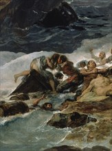 Goya, The shipwreck - Detail - a man is catching a woman - bottom left detail