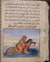 "CONSOLACIONES EN EL ENTRETENIMIENTO DE REYES Y CALIFAS"ARABE 528-FOL 73R-EMIR CRUZA RIO A