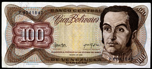 BILLETE VENEZOLANO-100 BOLIVARES-SIMON BOLIVAR-ANVERSO