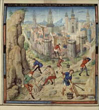 Crusades History Book: Men reconstructing the walls of Jerusalem