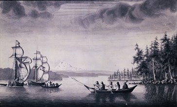 MALAESPINA 1754/1810
BAHIA DE NUTKA-LAS GOLETAS SUTIL Y MEXICANA-GRABADO-EXPEDICION DE MALASPINA-S