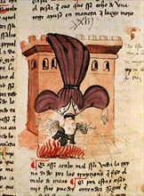 LIBRO CASTIGOS REY SANCHO IV CAST"REINA SE TIRA DESDE LA TORRE"-FOL 67V - S XV
MADRID, BIBLIOTECA