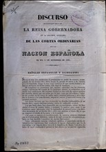 DISCURSO DE REINA REGENTE EN APERTURA CORTES 1839
MADRID, MUSEO ROMANTICO
MADRID