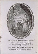 GRABADO-ALEGORIA CONSTITUCION DE 1837-ISABEL II NIÑA SOSTIENE CONSTITUCION
MADRID,