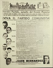 Journal "Mundo Obrero" :  "Vive le parti communiste ! Vive La Pasionaria et les autres dirigeants !"
