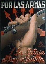 CARTEL FALANGISTA " POR LAS ARMAS.LA PATRIA, EL PAN Y LA JUSTICIA"
BARCELONA, CENTRO ESTUDIOS