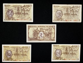 Series of One Peseta Notes from Reus