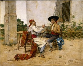 AGRASSOT Y JUAN JOAQUIN 1837/1919
DOS HUERTANOS BEBIENDO VINO (C.1880/90) OLEO/LIENZO 44,5X55X5