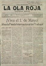 PERIODICO OBRERO"OLA ROJA" 1933 ¡VIVA EL 1º DE MAYO!¡VIVA LA FIESTA INTERNACIONAL DEL