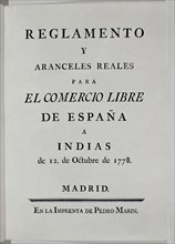 REGLAMENTO PARA LIBRE COMERCIO DE ESPAÑA E INDIAS-12/10/1778