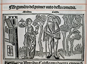 ROJAS FERNANDO DE 1470/1541
GRABADO DE LA CELESTINA IMPRESO EN BURGOS 1499
MADRID, BIBLIOTECA