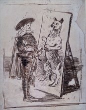 Goya, drawing: policeman/cat