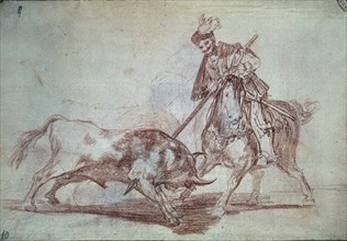 Goya, dessin (Le Cid blessant un taureau d'un coup de lance)