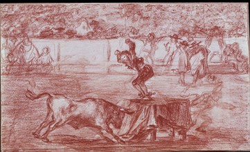 Goya, preparatory drawing for Tauromaquia 19 (Another Madness of His in the Same Ring)