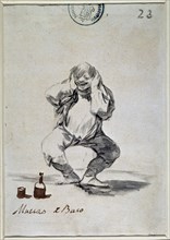Goya, humorous drawing (Bacchus's faces)