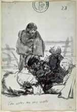Goya, dessin satyrique (Je ne me mêle pas à ces gens là)