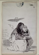 Goya, satyrical drawing (These two believe in the birds' flights)