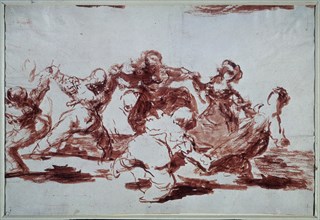 Goya, drawing (Six young men dancing)