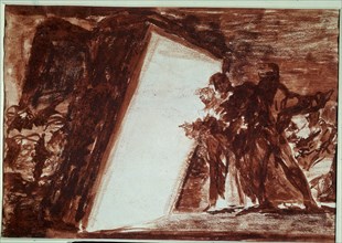 Goya, Two characters drawing a luminous door