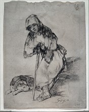 Goya, drawing (Thoughtful Shepherdess)