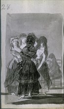 Goya, gouache (Group of young women walking)