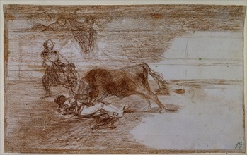 Goya, Le taureau attrape le matador - Tauromachie 13